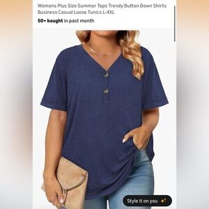 Women's Navy XXL Blue Button Down Top